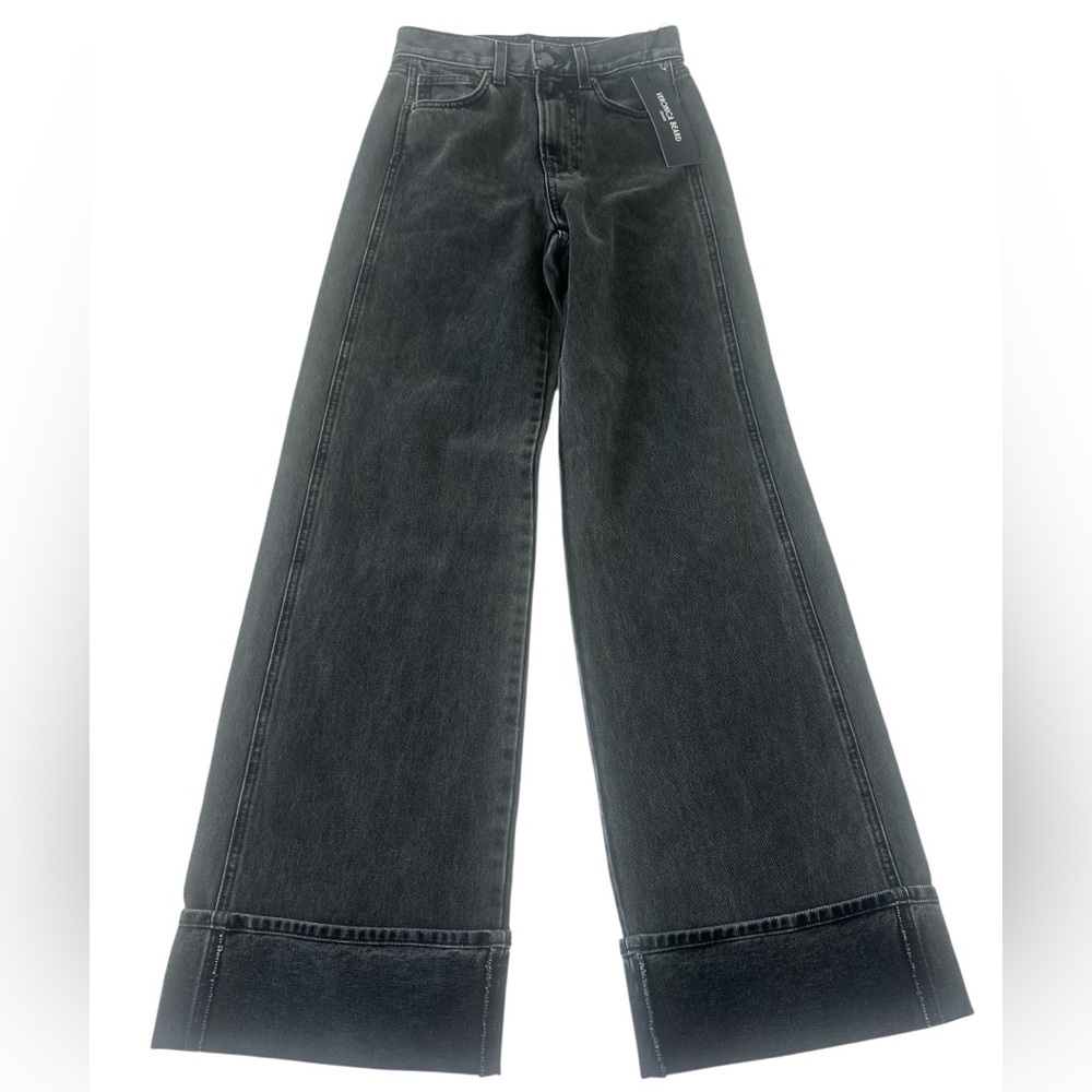 Veronica Beard Taylor Relaxed Wide Leg Cuffed Jeans in Stoned Wash - Picture 7 of 16